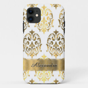 Case-Mate iPhone Case Chic élégant or et blanc personnalisé damask