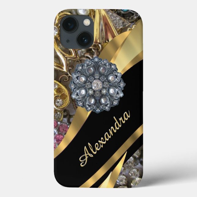 Coques Case-Mate iPhone Chic élégant strass or bling personnalisé (Verso)