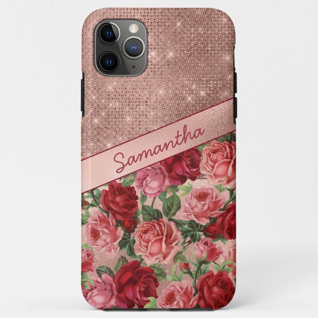 Coques Case-Mate iPhone Chic Elegant Vintage Rose Rouge Roses Nom Floral (Dos)