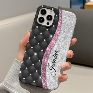 Case-Mate iPhone Case Chic et girly faux paillettes argent noir rose mon