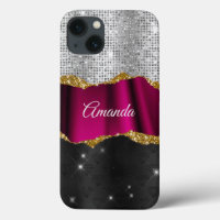Chic faux argent parties scintillant Fuchsia noir 