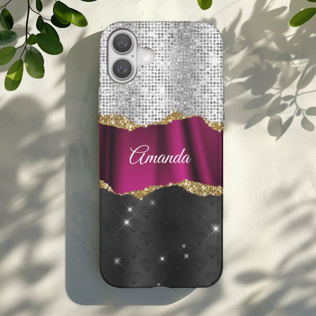Coques Case-Mate iPhone Chic faux argent parties scintillant rose noir mon (Créateur téléchargé)