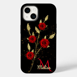 Coque Case-Mate iPhone Chic faux or Parties scintillant Feuilles Rose rou