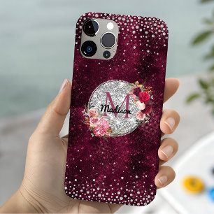 Case-Mate iPhone Case Chic faux paillettes argent monogramme floral bord