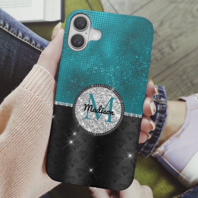 Coques Case-Mate iPhone Chic faux Parties scintillant argent Turquoise noi (Créateur téléchargé)