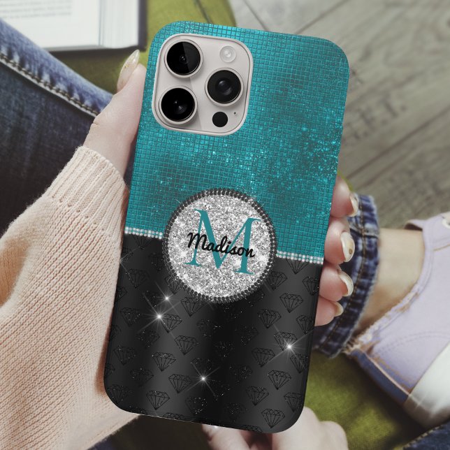 Coques Case-Mate iPhone Chic faux Parties scintillant argent Turquoise noi (Créateur téléchargé)
