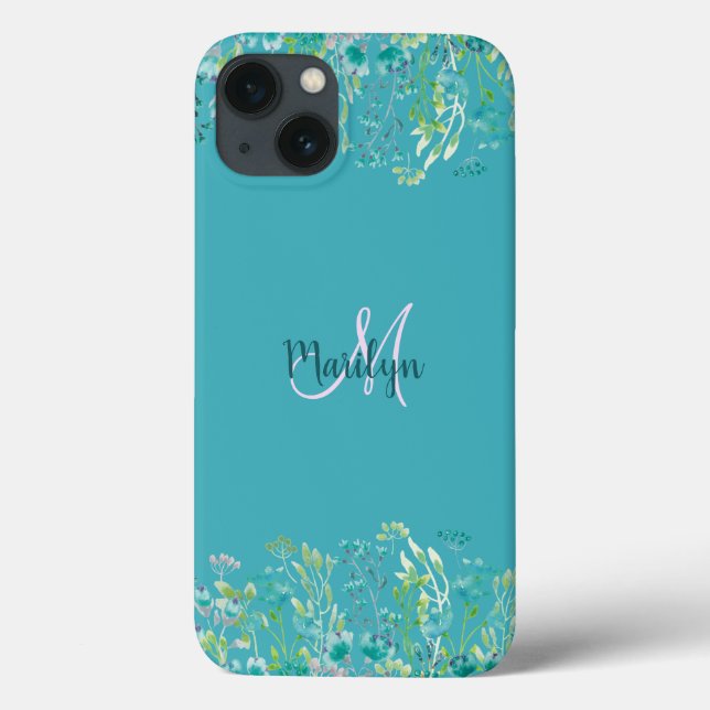 Coques Case-Mate iPhone Chic Fille Bleu Blanc Nom Floral Design (Verso)
