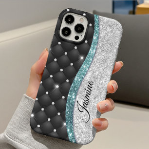 Case-Mate iPhone Case Chic fille faux paillettes argent noir sarcelle mo