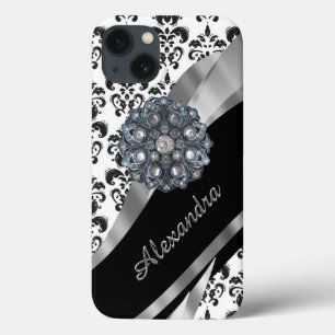 Etui iPhone 13 Chic fille vintage damassé personnalisé