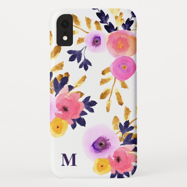 Coques Case-Mate iPhone Chic Floral Peint Aquarelle Monogramme (Dos)