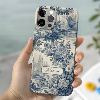 Coque Case-Mate iPhone Chic floral vintage toile de jouy monogramme bleu