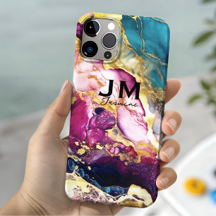 Coque Case-Mate iPhone Chic girly coloré faux marbre pailleté monogramme