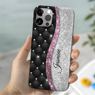Coque Case-Mate iPhone Chic girly faux parties scintillant argent noir ro