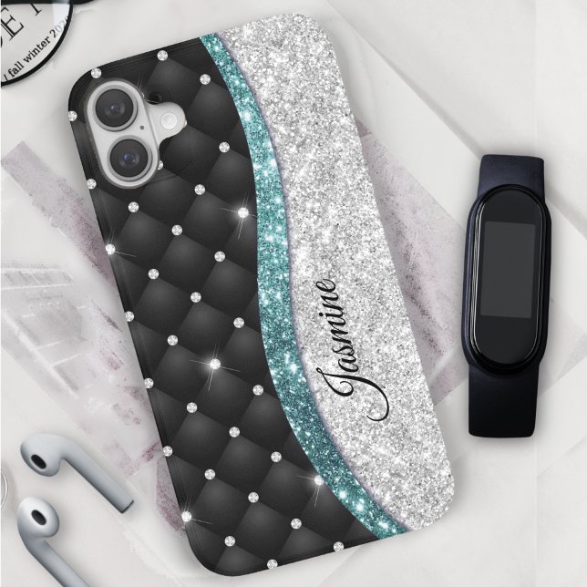 Coques Case-Mate iPhone Chic girly faux parties scintillant argent noir tu (Créateur téléchargé)