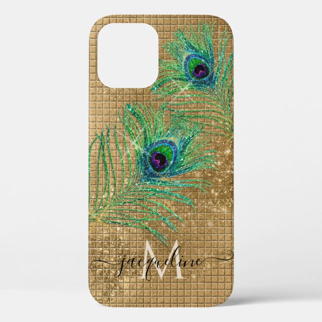 Coques Case-Mate iPhone Chic Girly Gold Parties scintillant Peacock Plumes (Verso)