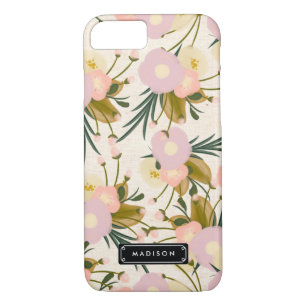 Coque iPhone 8/7 Chic Girly Retro Floral Lilac & Peach Personnalisé