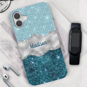 Coque Pour iPhone 16 Chic girly turquoise menthe vert parties scintilla