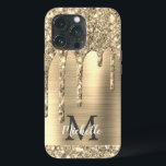 Case-Mate iPhone Case Chic Glam Gold Parties scintillant Drives Monogram<br><div class="desc">Elégante, moderne, parties scintillant d'or girly goutte or métal personnalisé nom personnalisé et monogrammed coque iphone. Ce design présente des gouttes brillantes de parties scintillant d'or jaune sur arrière - plan de métal brossé or avec personnalisation monogramme initial et modèle de texte de prénom. Un cadeau féminin parfait pour les...</div>
