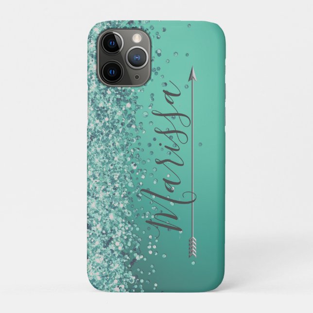 Coques Case-Mate iPhone Chic Glitterie Turquiose Personnalisé (Dos)