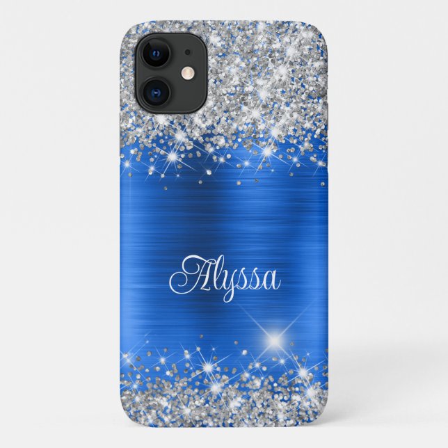 Coques Case-Mate iPhone Chic Glittery Royal Blue Glam Nom (Dos)