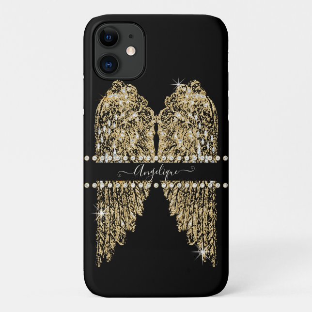 Coques Case-Mate iPhone Chic Golden n Diamond Jewel Angel Wings Bling (Dos)
