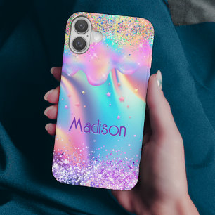Coque Pour iPhone 16 Chic holographique monogramme de parties scintilla