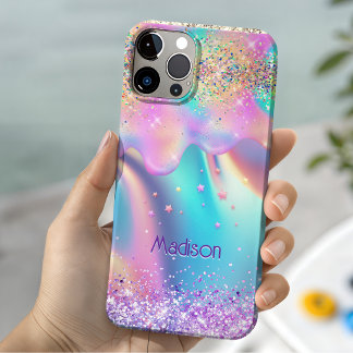 Coque Pour iPhone 16 Chic holographique monogramme de parties scintilla