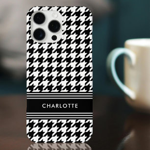 Coque iPhone 16 Pro Max Chic Houndstooth Nom du Motif Noir Blanc