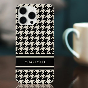 Coque iPhone 16 Pro Max Chic Houndstooth Nom du Motif Noir blanc cassé