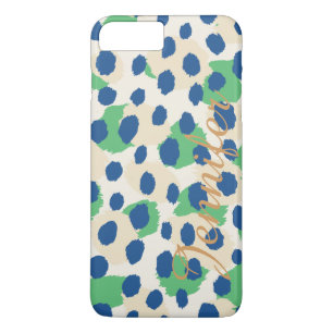 Coque iPhone 8 Plus/7 Plus Chic imprimé guépard bleu vert coloré monogramme
