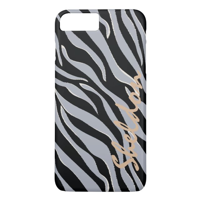 Coques Case-Mate iPhone Chic imprimé zèbre noir et gris monogramme (Dos)
