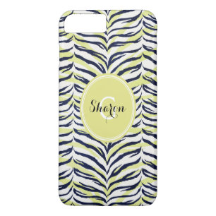 Coques Pour iPhone Chic imprimé zèbre noir et jaune coloré monogramme