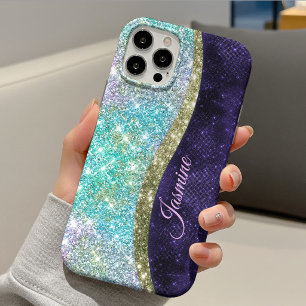 Case-Mate iPhone Case Chic iridescent violet bleu faux monogramme paille