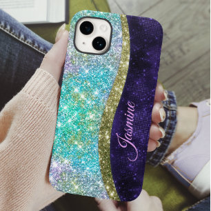 Coque Case-Mate iPhone Chic irisé violet bleu faux parties scintillant mo