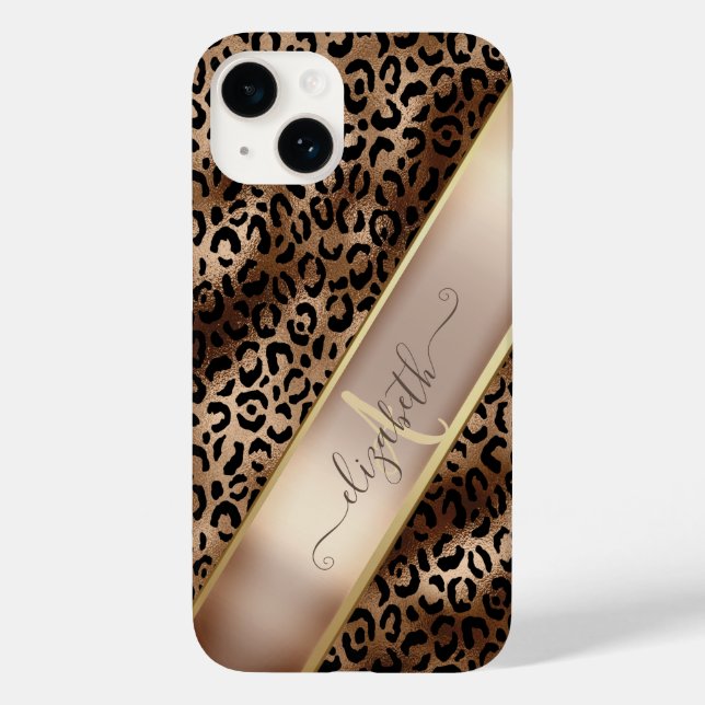 Coques Case-Mate iPhone Chic Leopard Motif noir bronze Monogramme (Verso)