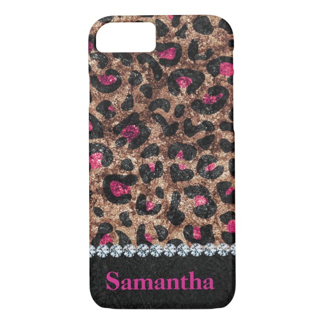 Coques Case-Mate iPhone Chic léopard rose animal diamant personnalisé (Dos)