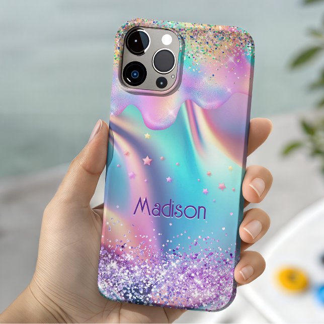 Coques Case-Mate iPhone Chic licorne holographique dégoulinant de paillett (Créateur téléchargé)