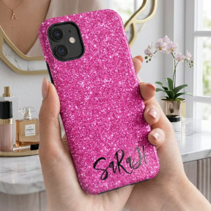 Case-Mate iPhone Case Chic Luxueux Nom Personnalisé Paillettes Rose