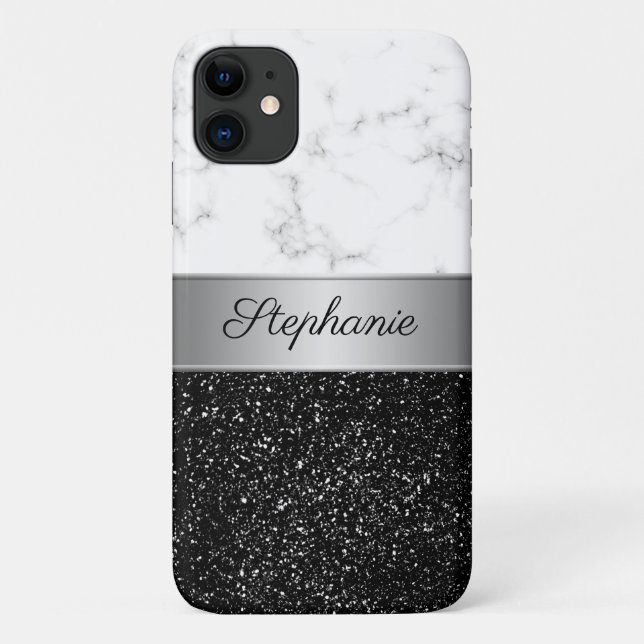 Coques Case-Mate iPhone Chic Marbre Argent Parties scintillant noire Ajout (Dos)
