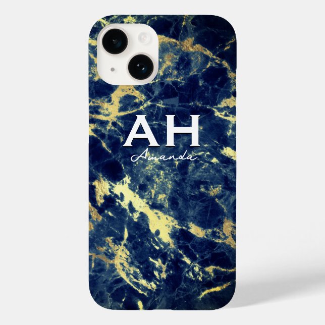 Coques Case-Mate iPhone chic marine marbre bleu faux or parties scintillan (Verso)