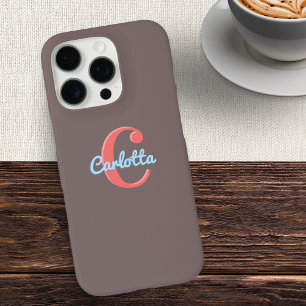 Coque iPhone 16 Pro Chic Marron Moka Élégant Monogramme Nom Initial