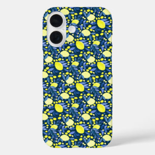 Coque Pour iPhone 16 Chic Méditerranéen Rustique Citrons Feuille Bleue