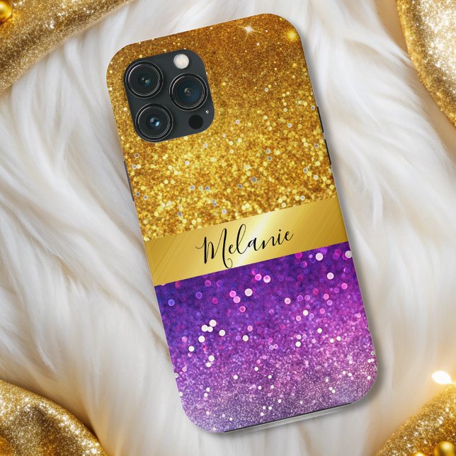 Coques Case-Mate iPhone chic moderne glam or violet parties scintillant mo (Créateur téléchargé)
