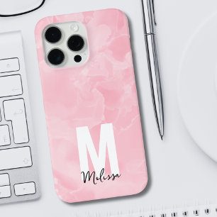 Coque Case-Mate iPhone Chic moderne marbre rose Aquarelle Monogramme