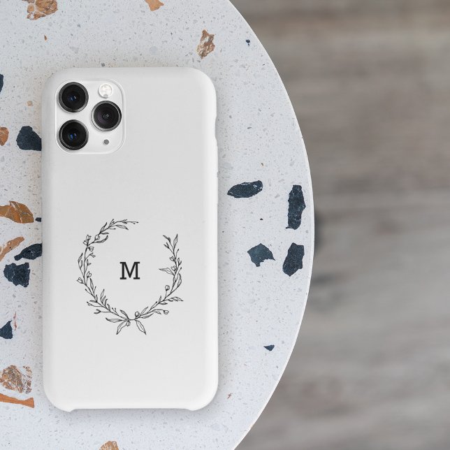 Coques Case-Mate iPhone Chic Monogram Wreath Personnalisé noir et blanc (Créateur téléchargé)