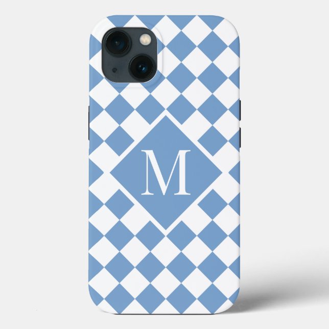 Coques Case-Mate iPhone Chic Monogramme Bleu clair À damiers Motif (Verso)