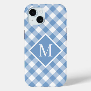 Coque Case-Mate iPhone Chic Monogramme Bleu clair En vichy chèque