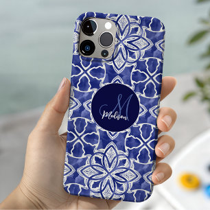 Case-Mate iPhone Case Chic Monogramme Initial Géométrique Gris Bleu