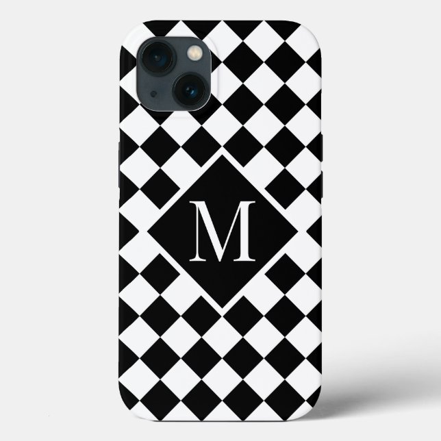 Coques Case-Mate iPhone Chic Monogramme noir blanc À damiers Motif (Verso)
