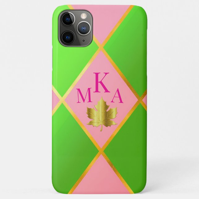 Coques Case-Mate iPhone Chic Monogrammed rose et Jacquard vert (Dos)